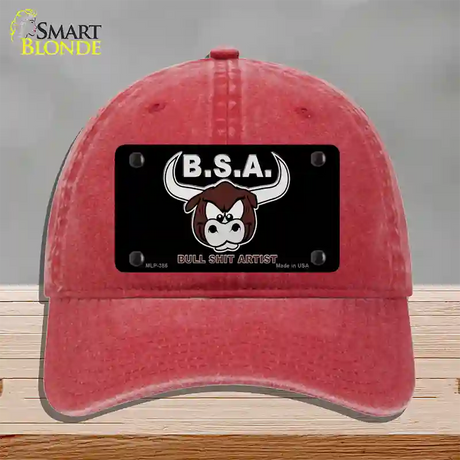 Bull Shit Artist Novelty License Plate Hat Unconstructed Cotton / Red