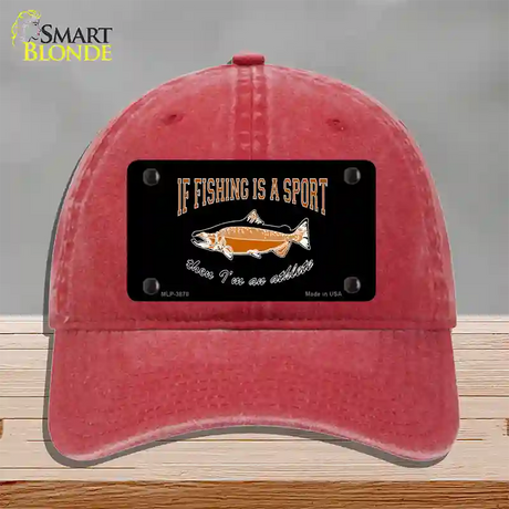 If Fishing Is A Sport Novelty License Plate Hat Unconstructed Cotton / Red