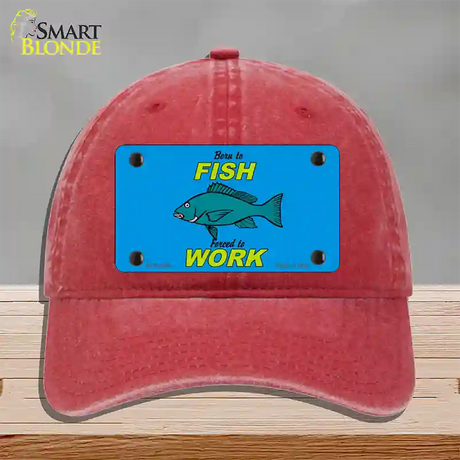 Born To Fish Novelty License Plate Hat Unconstructed Cotton / Red