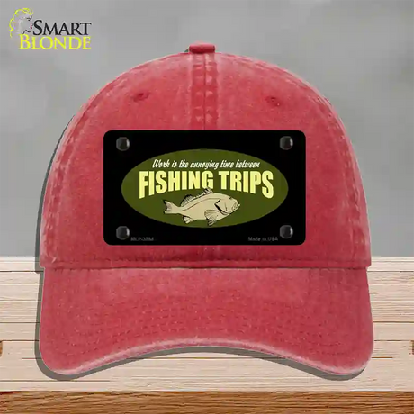 Fishing Trips Novelty License Plate Hat Unconstructed Cotton / Red