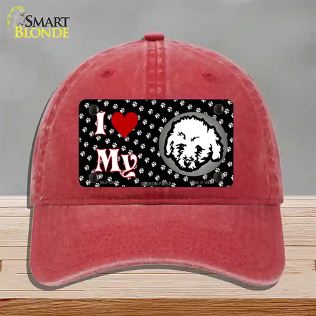 I Love My Bichon Frise Novelty License Plate Hat Unconstructed Cotton / Red