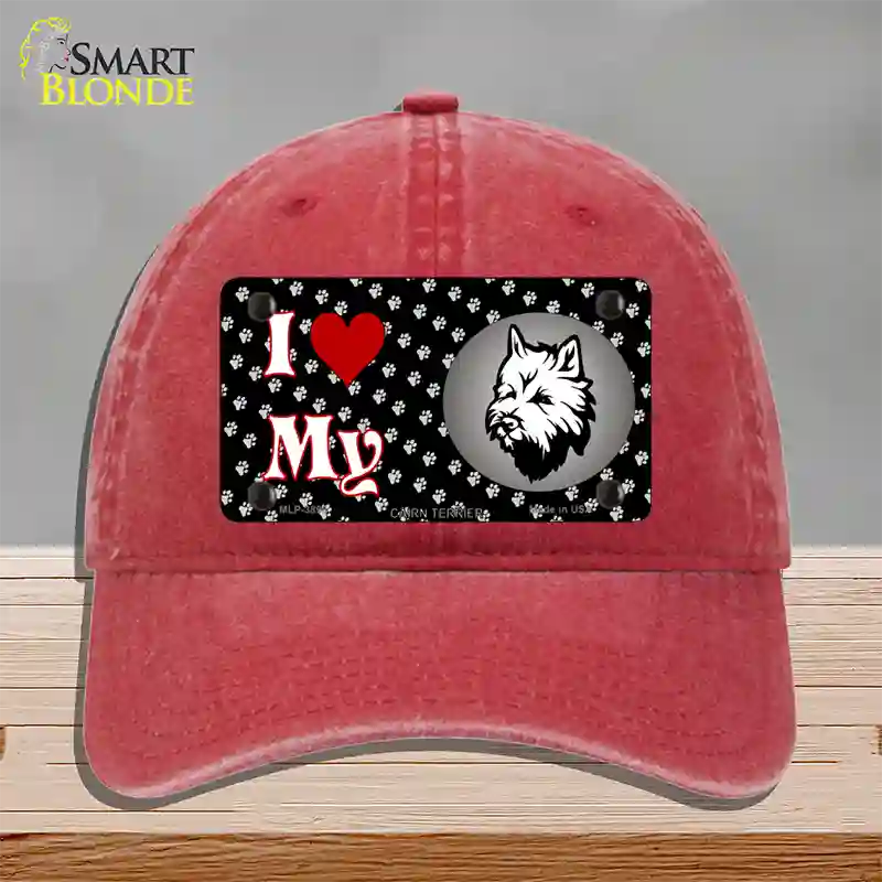 I Love My Cairn Terrier Novelty License Plate Hat Unconstructed Cotton / Red