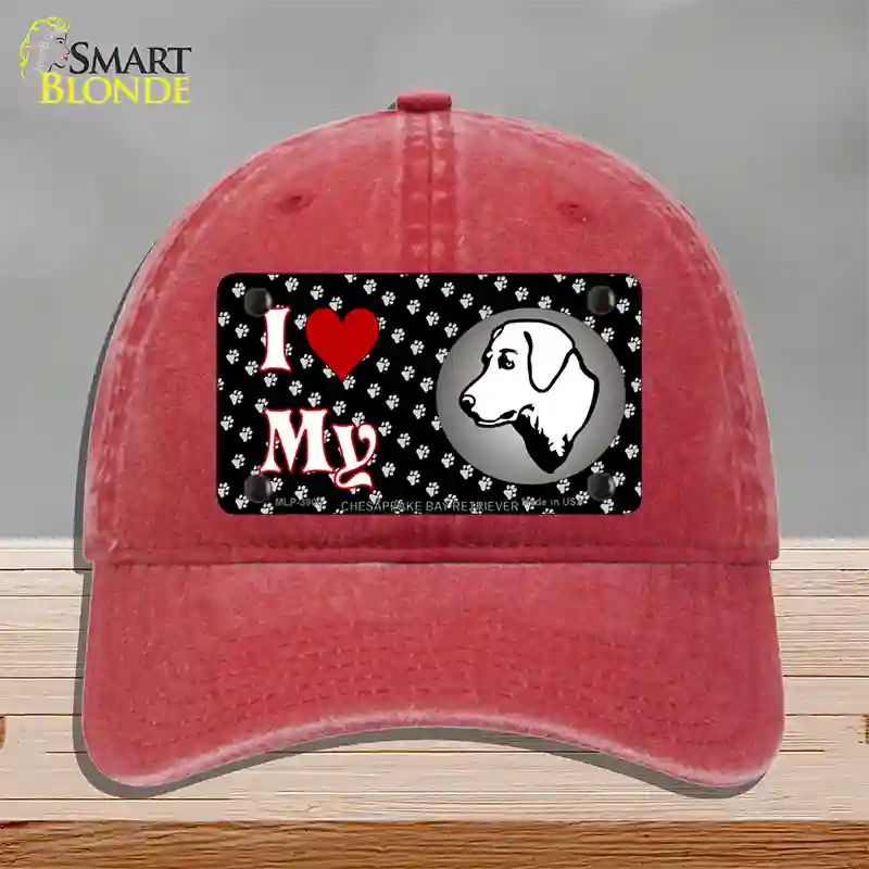 I Love My Chesapeake Bay Retriever Novelty License Plate Hat Unconstructed Cotton / Red