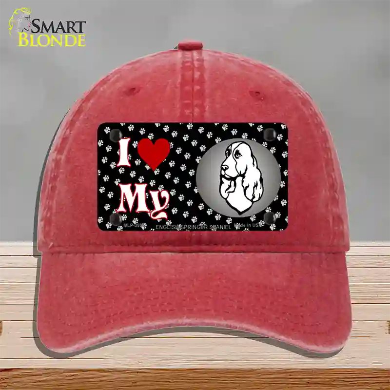 I Love My English Springer Spaniel Novelty License Plate Hat Unconstructed Cotton / Red