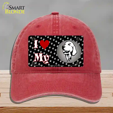 I Love My Golden Retriever Novelty License Plate Hat Unconstructed Cotton / Red