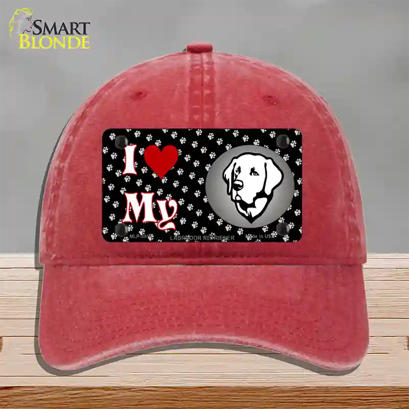 I Love My Labrador Retriever Novelty License Plate Hat Unconstructed Cotton / Red