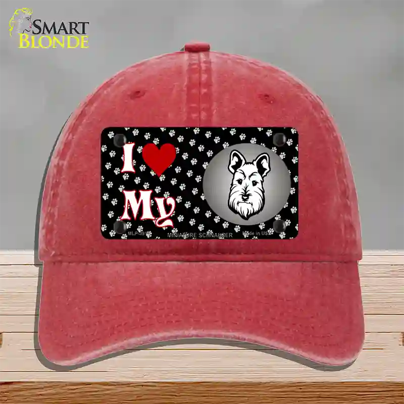 I Love My Miniature Schnauzer Novelty License Plate Hat Unconstructed Cotton / Red