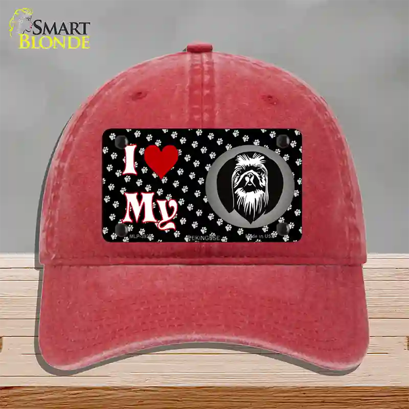 I Love My Pekingese Novelty License Plate Hat Unconstructed Cotton / Red