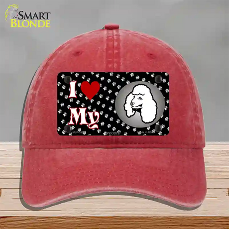 I Love My Poodle Novelty License Plate Hat Unconstructed Cotton / Red