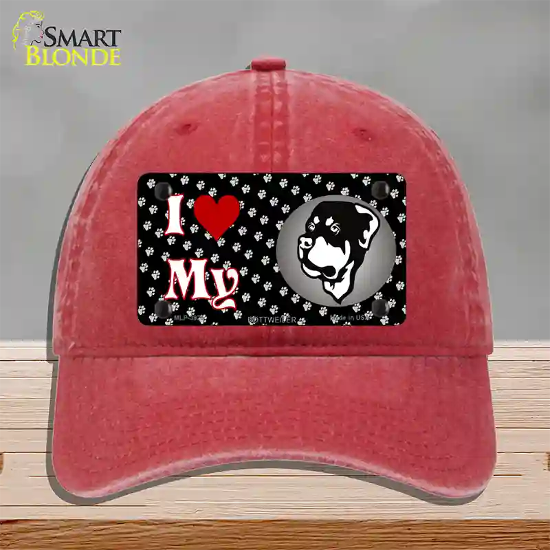 I Love My Rottweiler Novelty License Plate Hat Unconstructed Cotton / Red