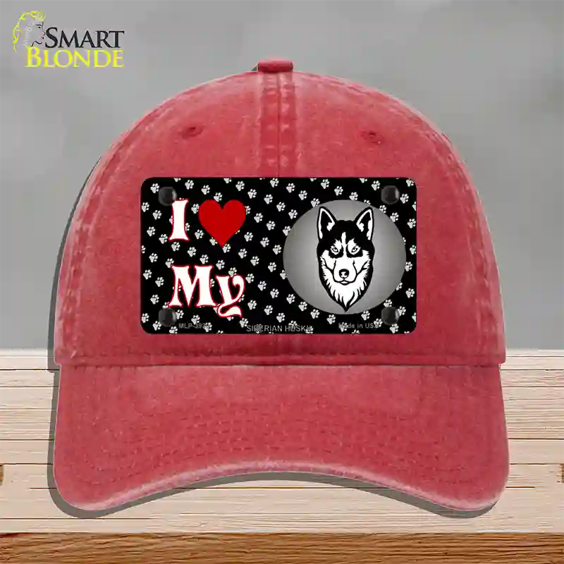 I Love My Siberian Husky Novelty License Plate Hat Unconstructed Cotton / Red