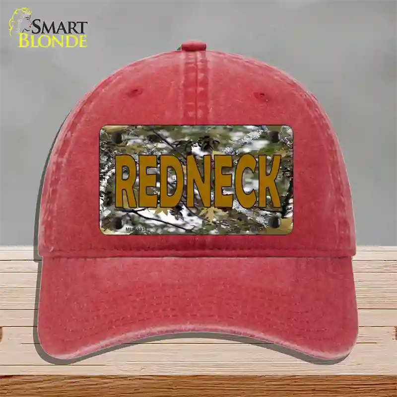 Redneck Camo Novelty License Plate Hat Unconstructed Cotton / Red