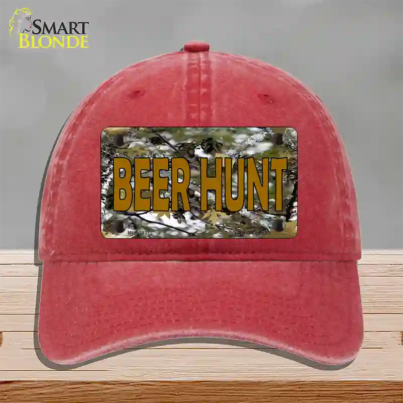 Beer Hunt Novelty License Plate Hat Unconstructed Cotton / Red