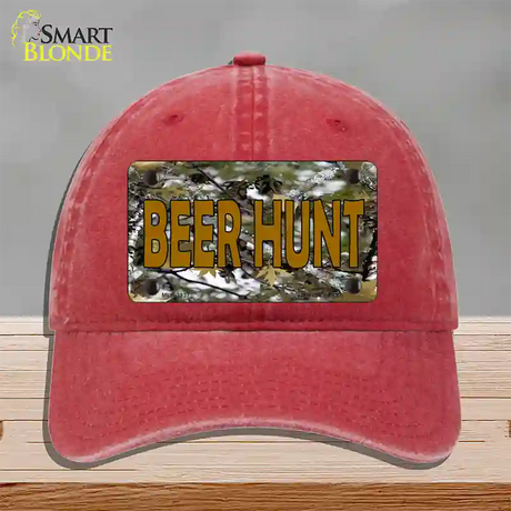 Beer Hunt Novelty License Plate Hat Unconstructed Cotton / Red