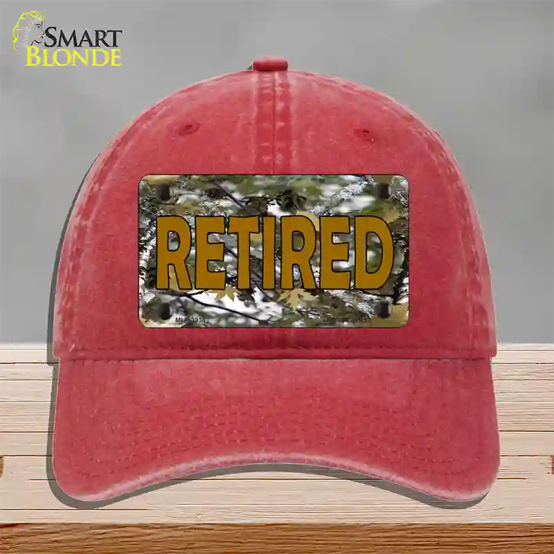 Retired Camouflage Novelty License Plate Hat Unconstructed Cotton / Red