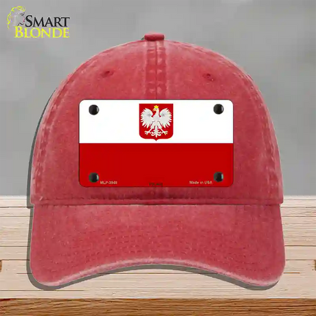 Poland Eagle Flag Novelty License Plate Hat Unconstructed Cotton / Red