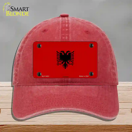 Albania Flag Novelty License Plate Hat Unconstructed Cotton / Red