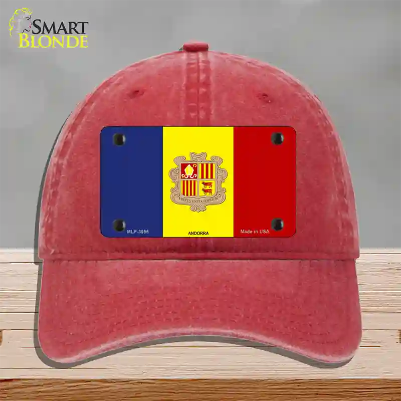 Andorra Flag Novelty License Plate Hat Unconstructed Cotton / Red