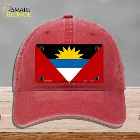 Antigua & Barbuda Flag Novelty License Plate Hat Unconstructed Cotton / Red