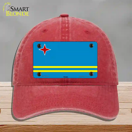 Aruba Flag Novelty License Plate Hat Unconstructed Cotton / Red