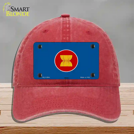 Asean Flag Novelty License Plate Hat Unconstructed Cotton / Red