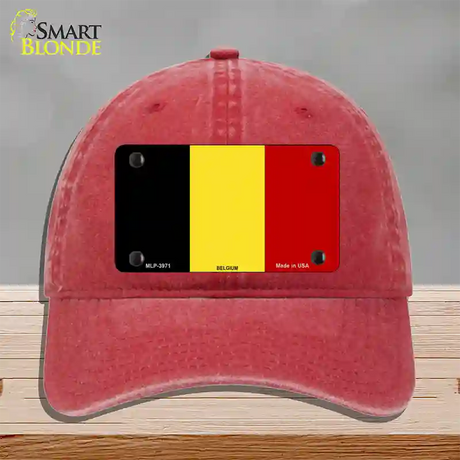 Belgium Flag Novelty License Plate Hat Unconstructed Cotton / Red