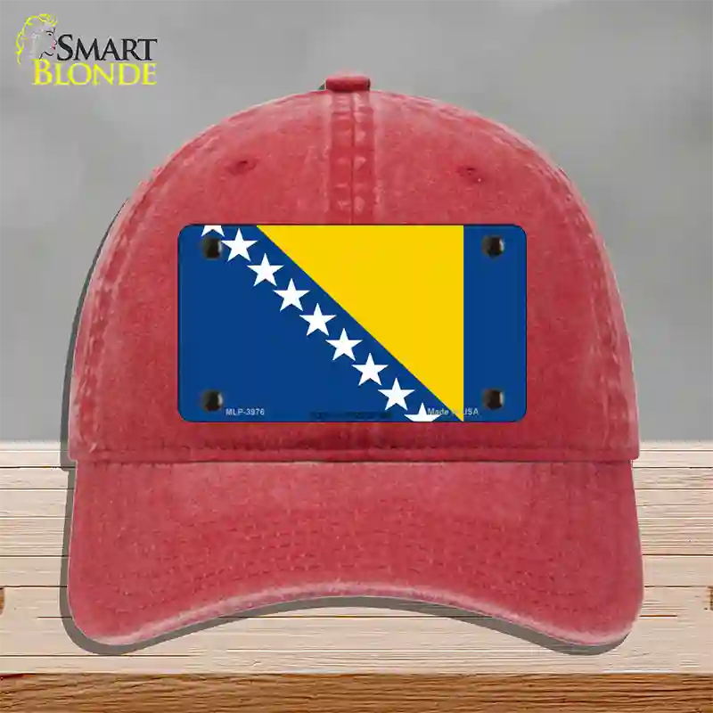 Bosnia Herzegovina Flag Novelty License Plate Hat Unconstructed Cotton / Red