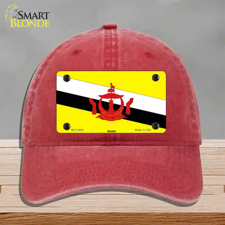 Brunei Flag Novelty License Plate Hat Unconstructed Cotton / Red