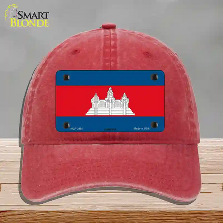 Cambodia Flag Novelty License Plate Hat Unconstructed Cotton / Red