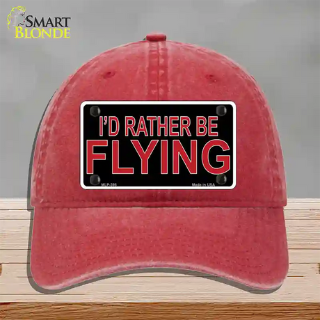 Rather Be Flying Novelty License Plate Hat Unconstructed Cotton / Red