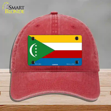 Comoros Flag Novelty License Plate Hat Unconstructed Cotton / Red