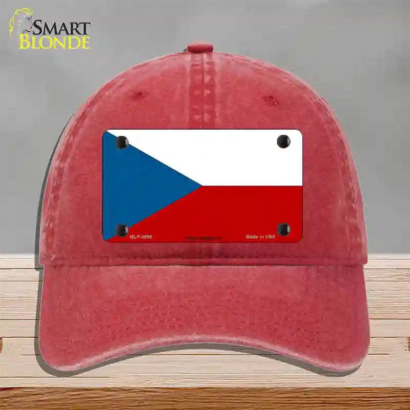 Czech Republic Flag Novelty License Plate Hat Unconstructed Cotton / Red