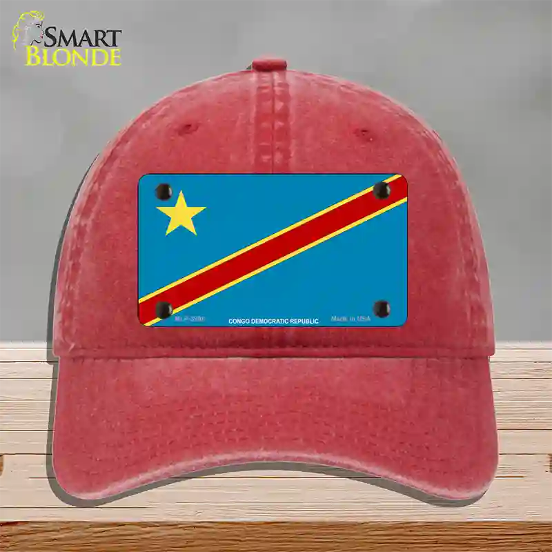 Congo Democratic Republic Flag Novelty License Plate Hat Unconstructed Cotton / Red