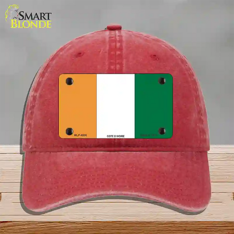 Cote D Ivoire Flag Novelty License Plate Hat Unconstructed Cotton / Red