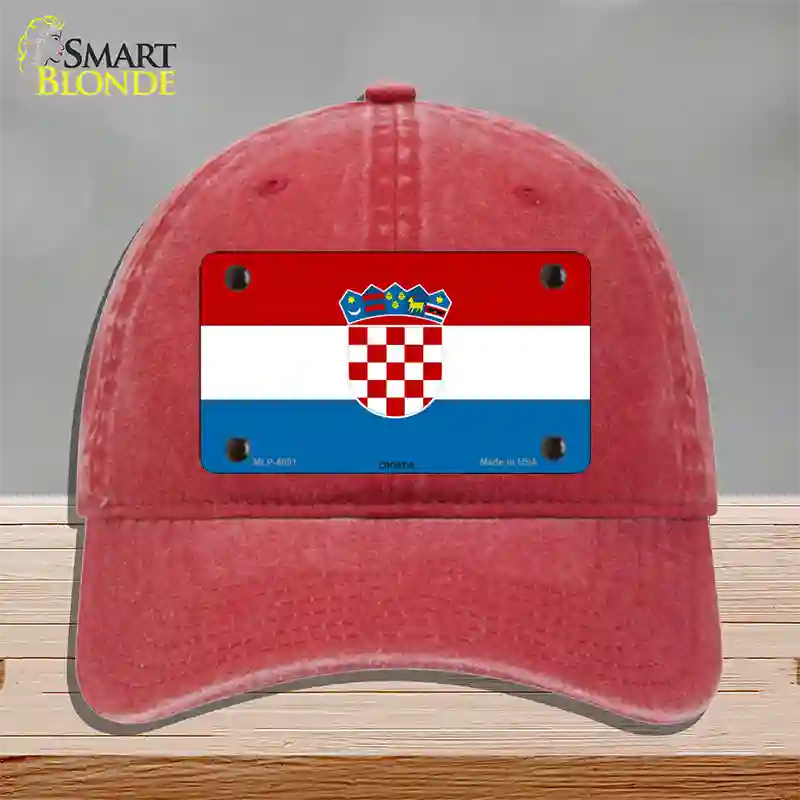 Croatia Flag Novelty License Plate Hat Unconstructed Cotton / Red