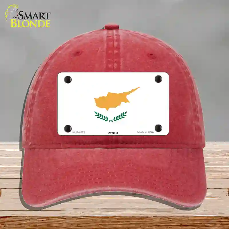 Cyprus Flag Novelty License Plate Hat Unconstructed Cotton / Red