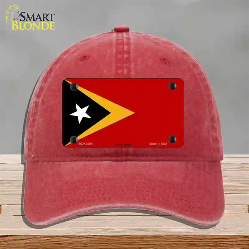 East Timor Flag Novelty License Plate Hat Unconstructed Cotton / Red