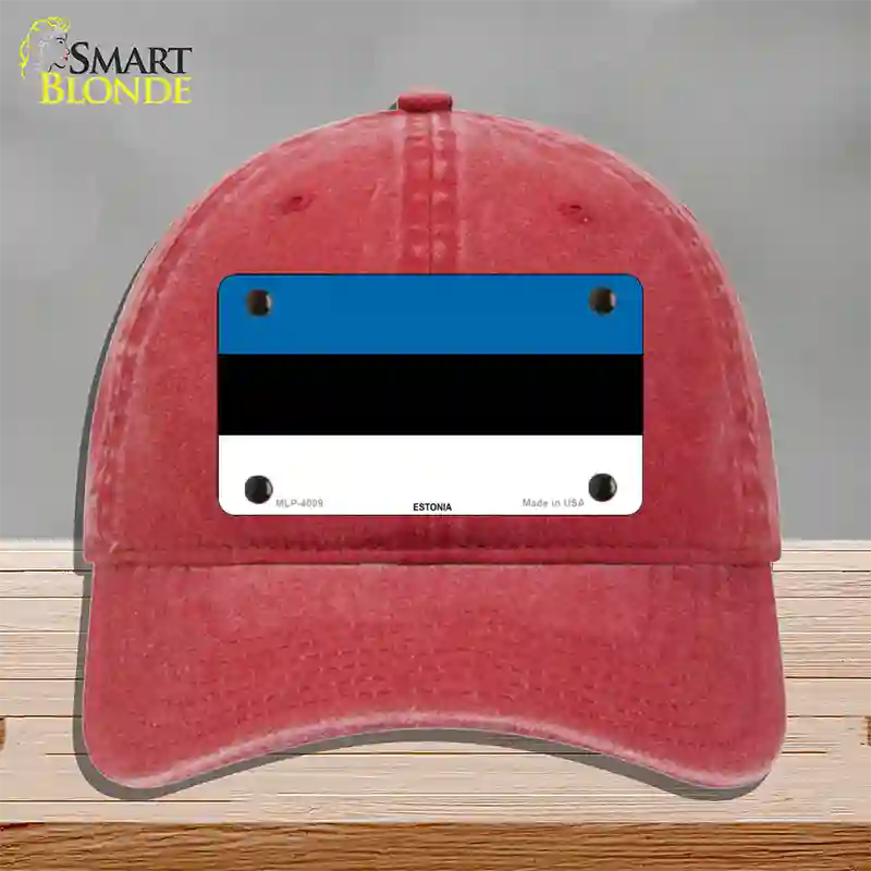 Estonia Flag Novelty License Plate Hat Unconstructed Cotton / Red