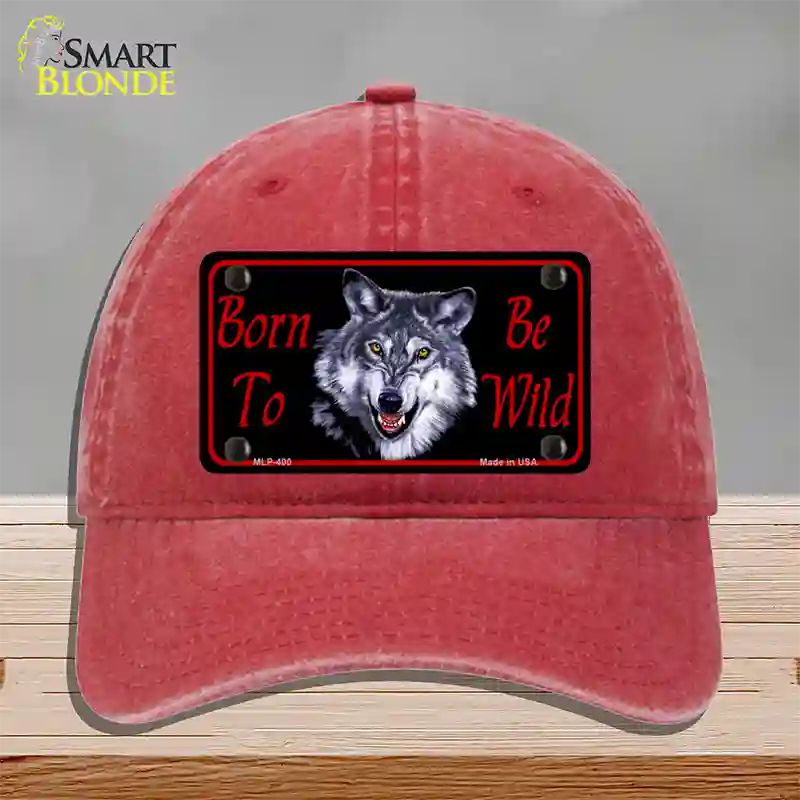 Born To Be Wild Novelty License Plate Hat Unconstructed Cotton / Red