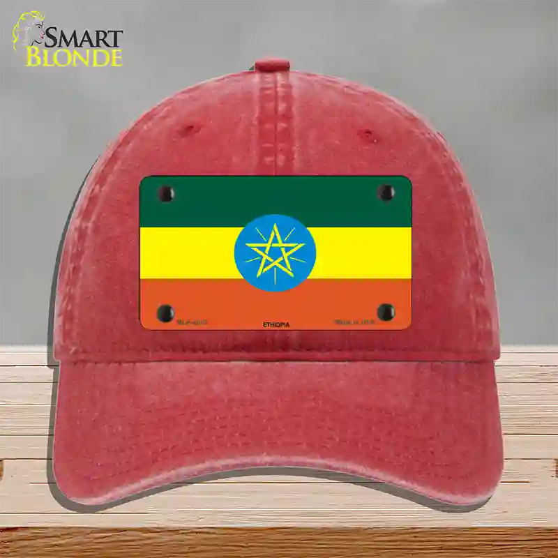 Ethiopia Flag Novelty License Plate Hat Unconstructed Cotton / Red