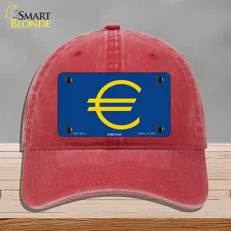 Euro Flag Novelty License Plate Hat Unconstructed Cotton / Red