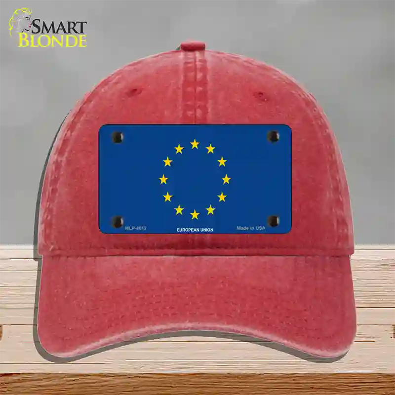 European Union Flag Novelty License Plate Hat Unconstructed Cotton / Red