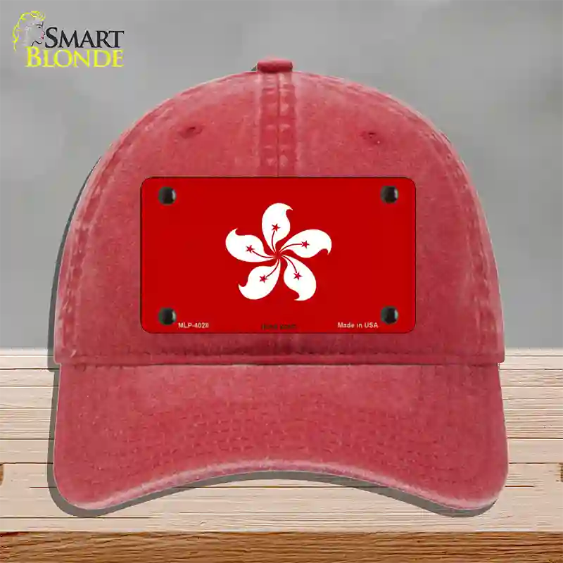 Hong Kong Flag Novelty License Plate Hat Unconstructed Cotton / Red