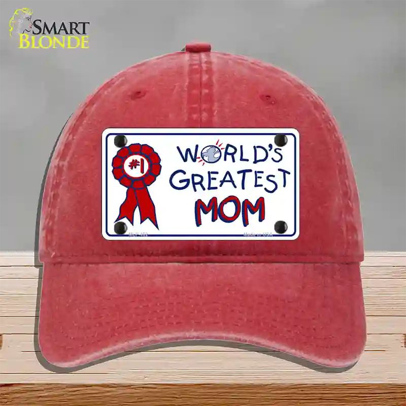 Worlds Greatest Mom Novelty License Plate Hat Unconstructed Cotton / Red