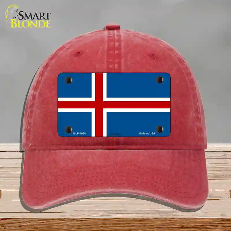 Iceland Flag Novelty License Plate Hat Unconstructed Cotton / Red