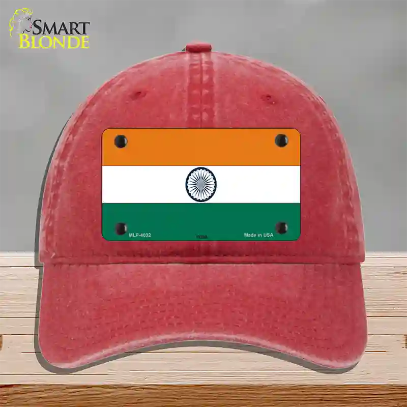 India Flag Novelty License Plate Hat Unconstructed Cotton / Red