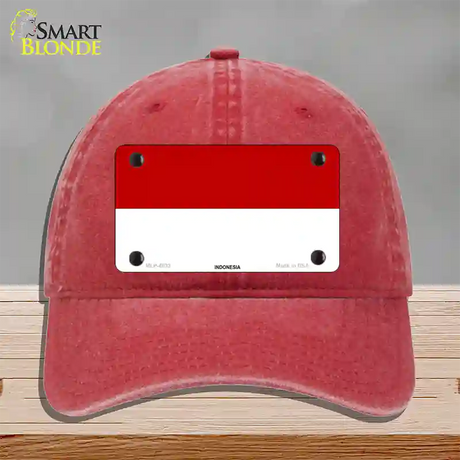 Indonesia Flag Novelty License Plate Hat Unconstructed Cotton / Red