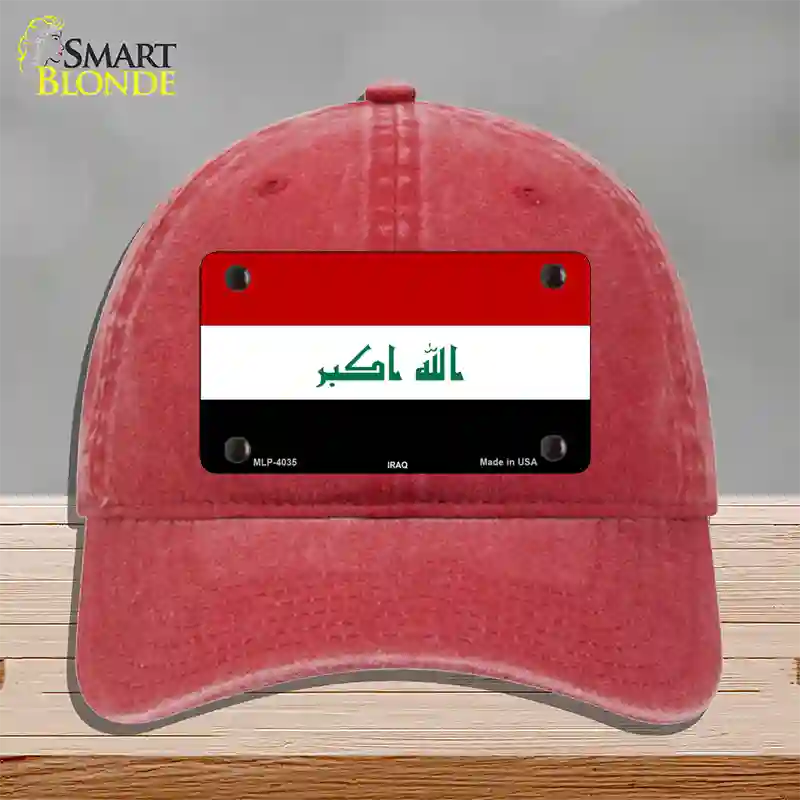 Iraq Flag Novelty License Plate Hat Unconstructed Cotton / Red