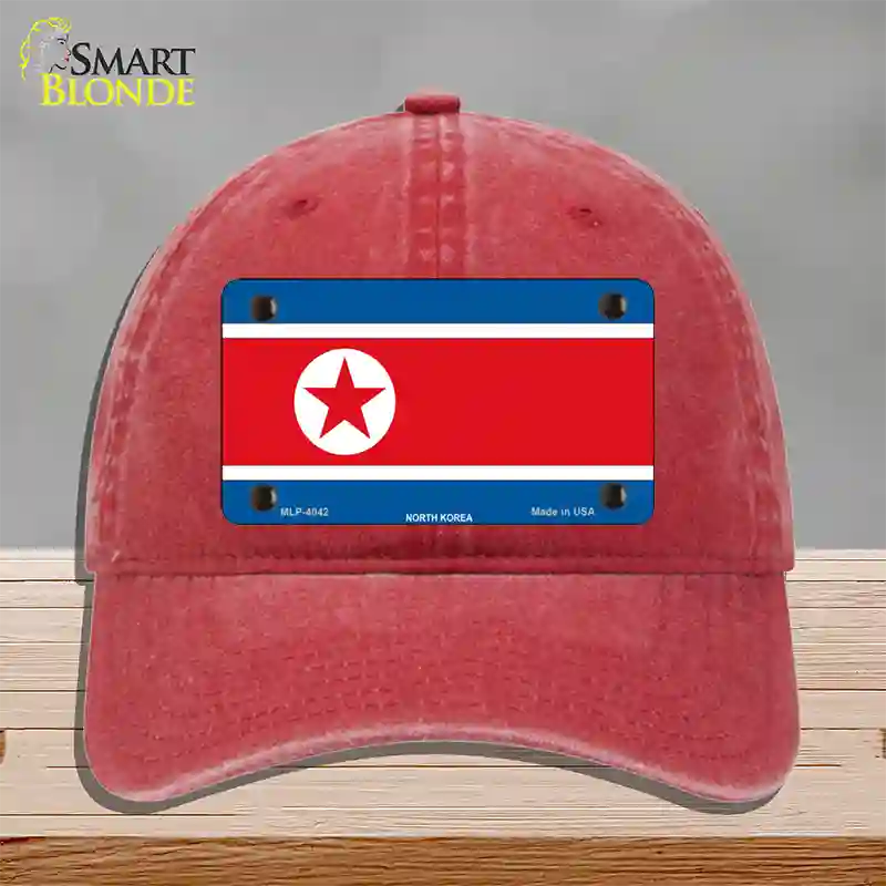 North Korea Flag Novelty License Plate Hat Unconstructed Cotton / Red