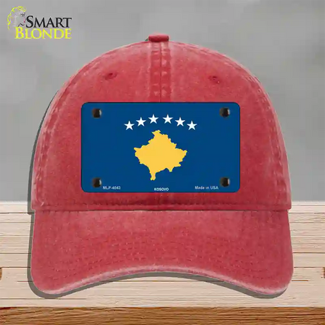 Kosovo Flag Novelty License Plate Hat Unconstructed Cotton / Red